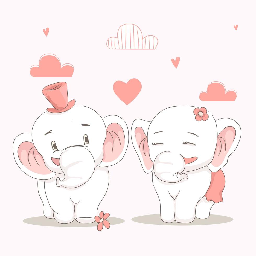 cute elephants couple in love vector