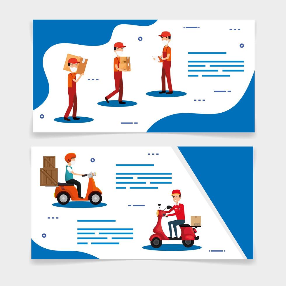 Delivery workers and logistics icons banner set vector