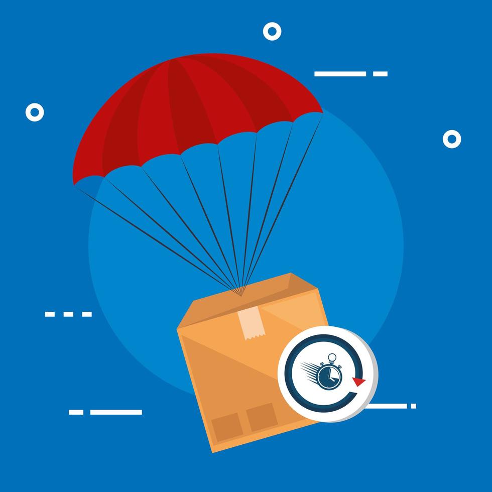 package box with parachute and stopwatch vector
