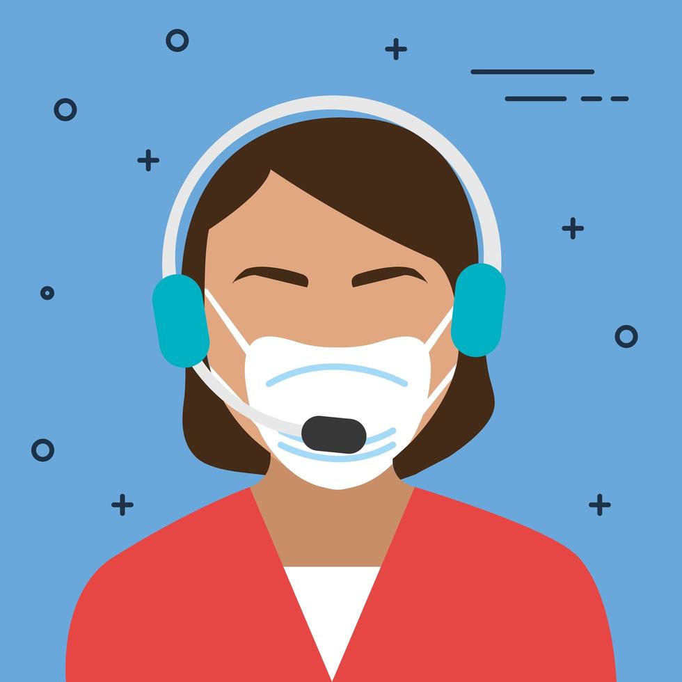 Female call center agente with a face mask vector