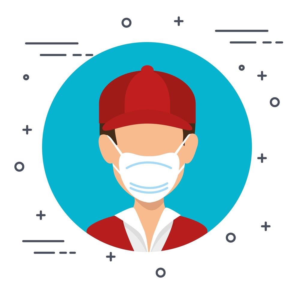 delivery worker with a face mask isolated icon vector