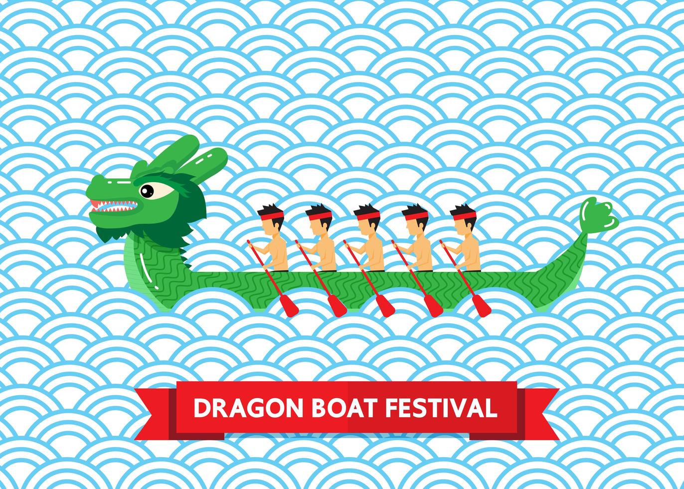 Green dragon boat on blue abstract background vector
