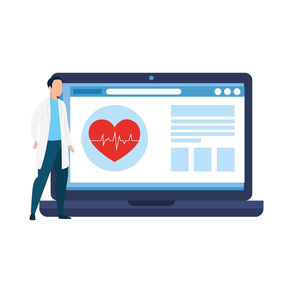 Online medicine with doctor on the laptop vector