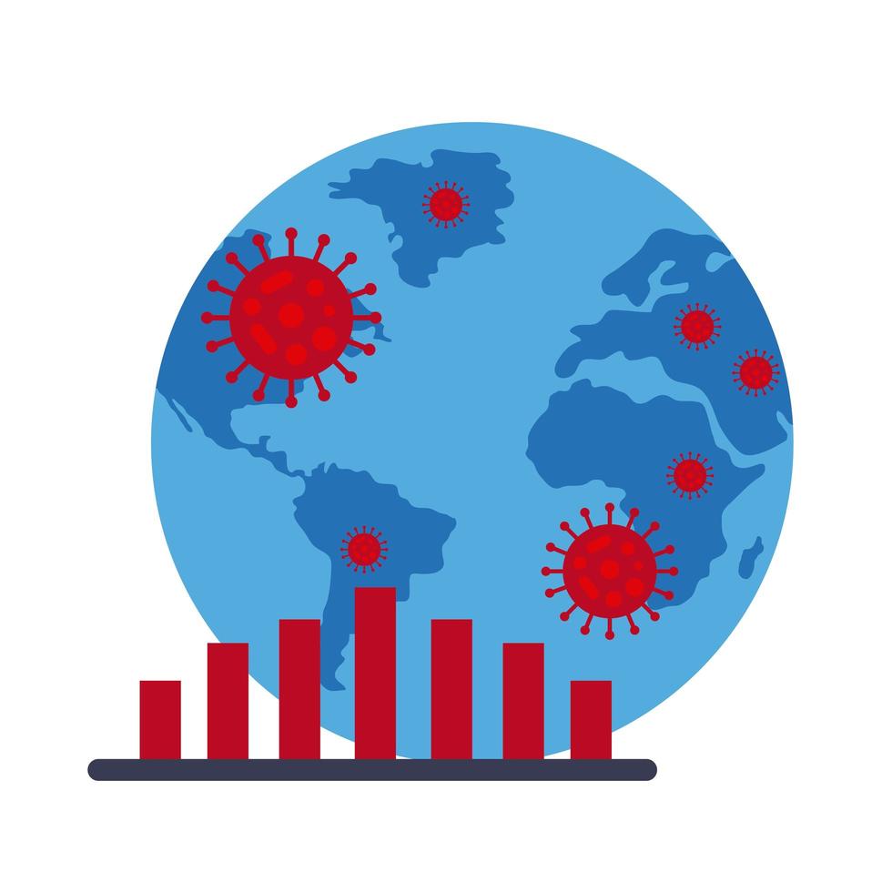 world map with covid-19 infographic and icons, flat style icon vector