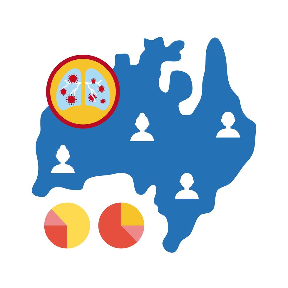 mapa de australia con información e iconos de covid-19, icono de estilo plano vector