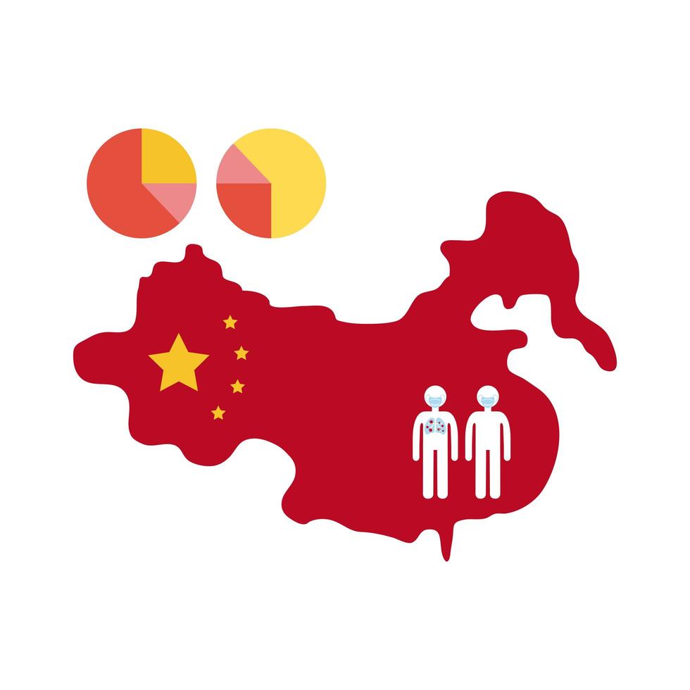 mapa de china con infografía e iconos covid-19, icono de estilo plano vector