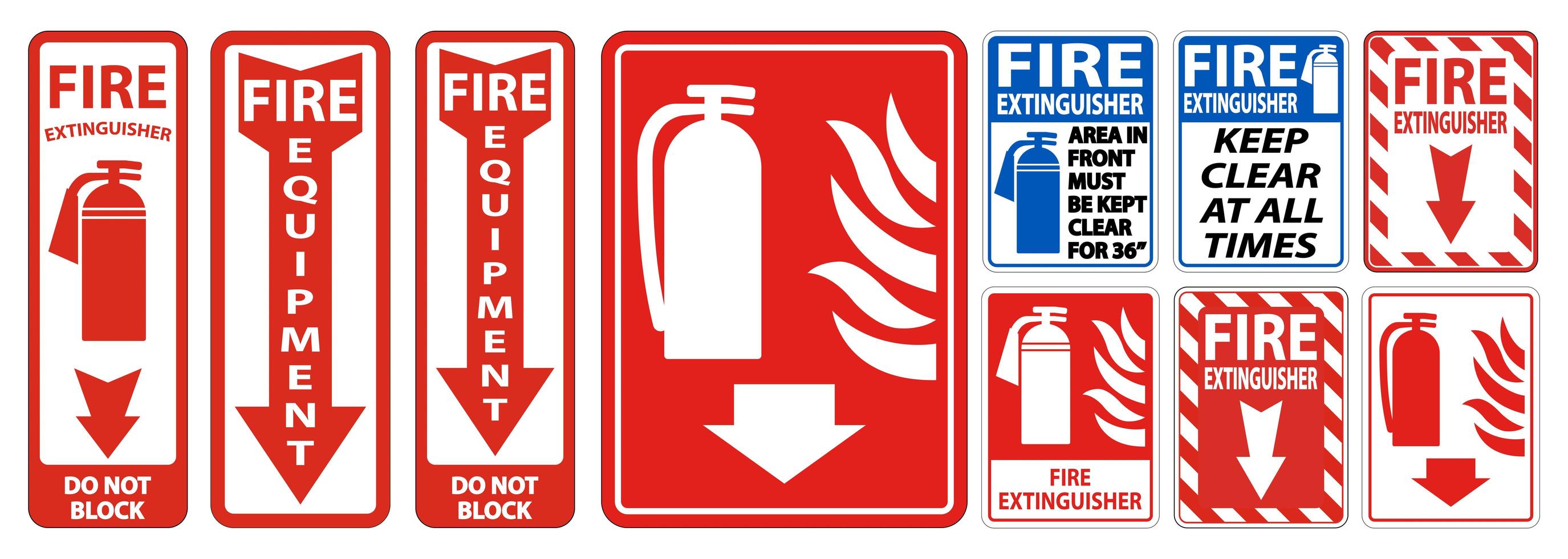 Fire Extinguisher Do Not Block sign set vector