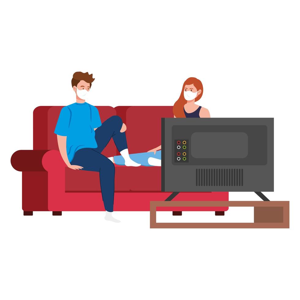 Campaña de quedarse en casa con pareja viendo la televisión. vector