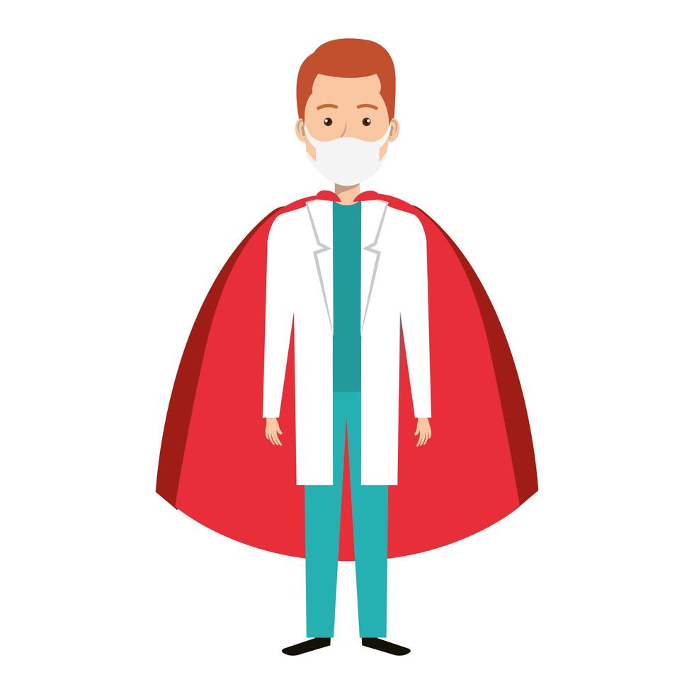 Male doctor wearing a face mask as a super hero vector