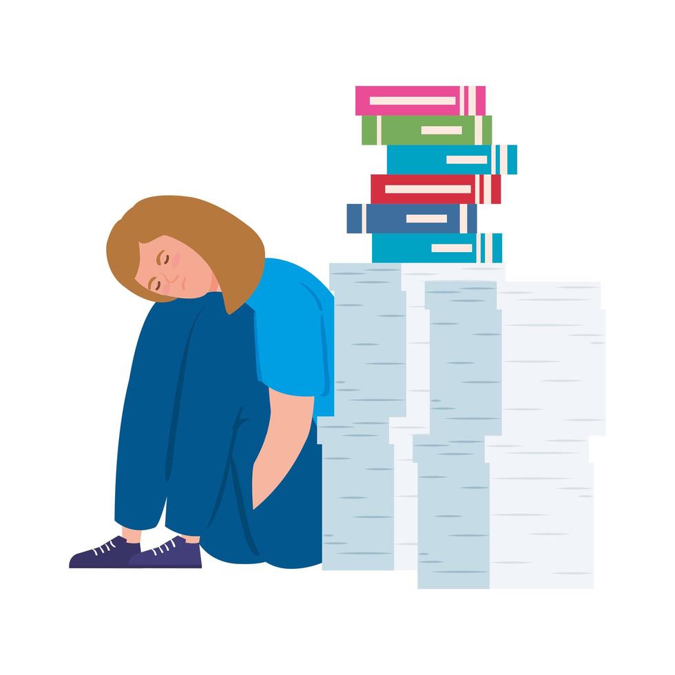Sad woman with a lot of work to do vector