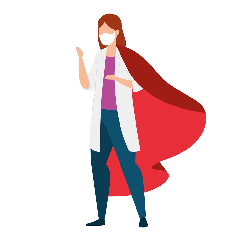 Female doctor wearing a face mask as a super heroine vector