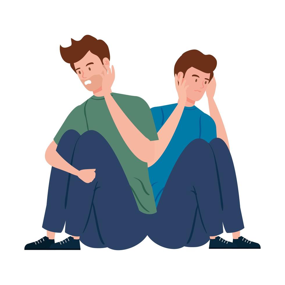 Depressed and stressed young men vector