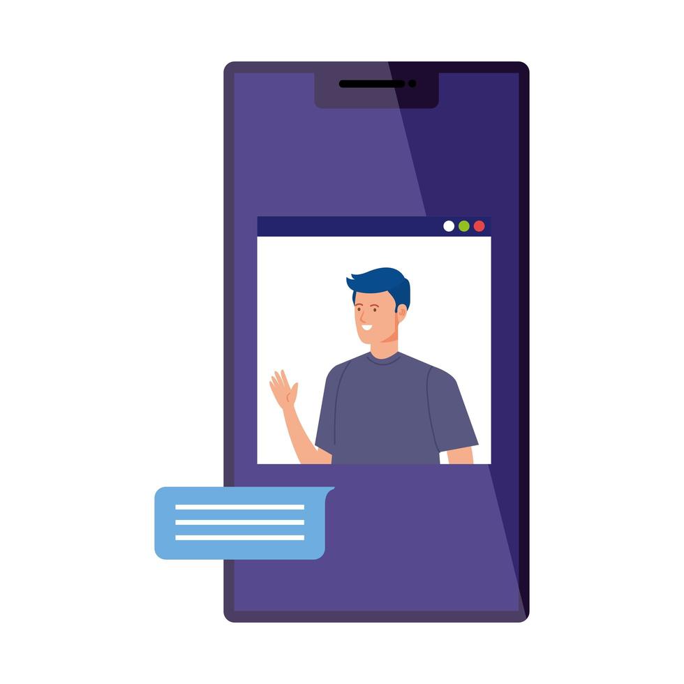 Man in a video conference via smartphone vector