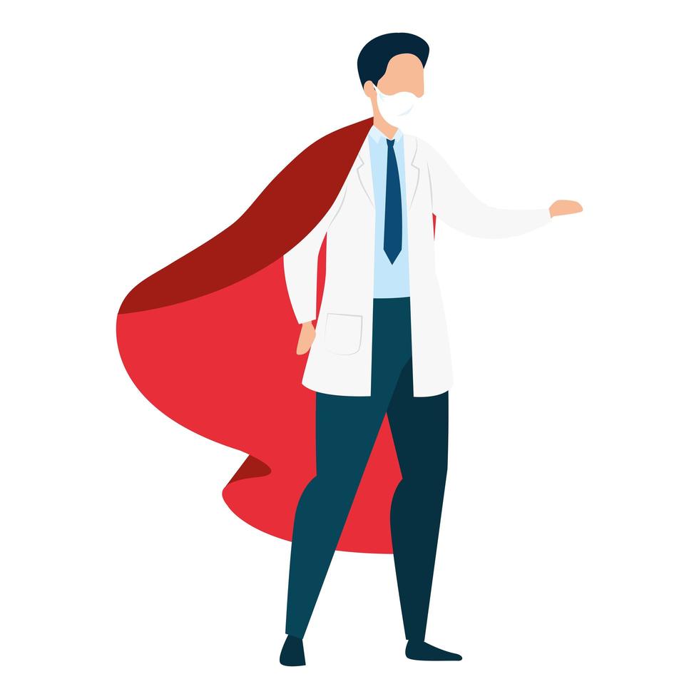 Male doctor wearing a face mask as a super hero vector