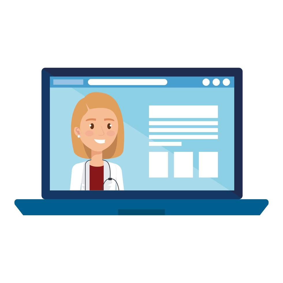 Online medicine with female doctor on the laptop vector