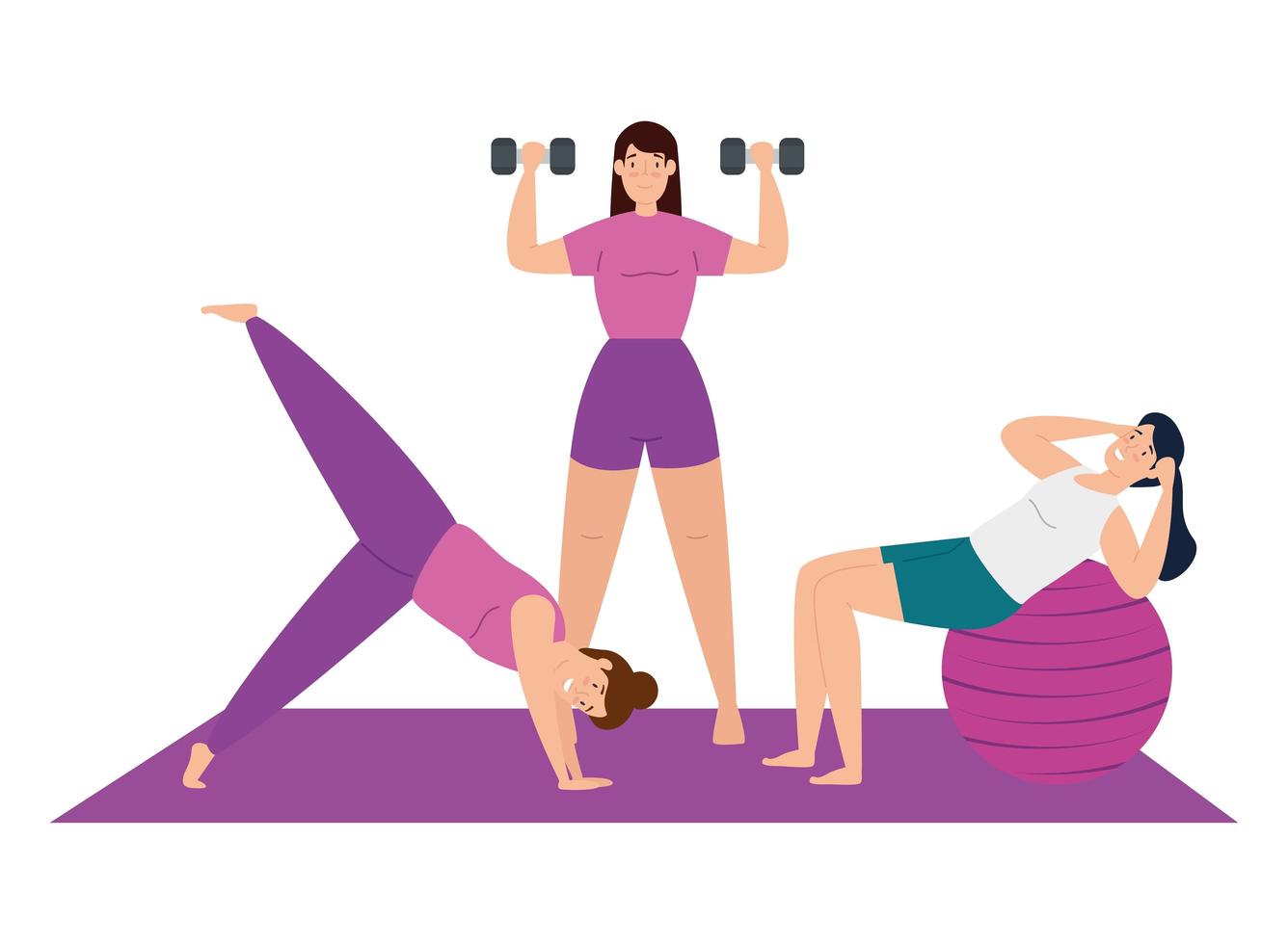 Women exercising and doing yoga together vector