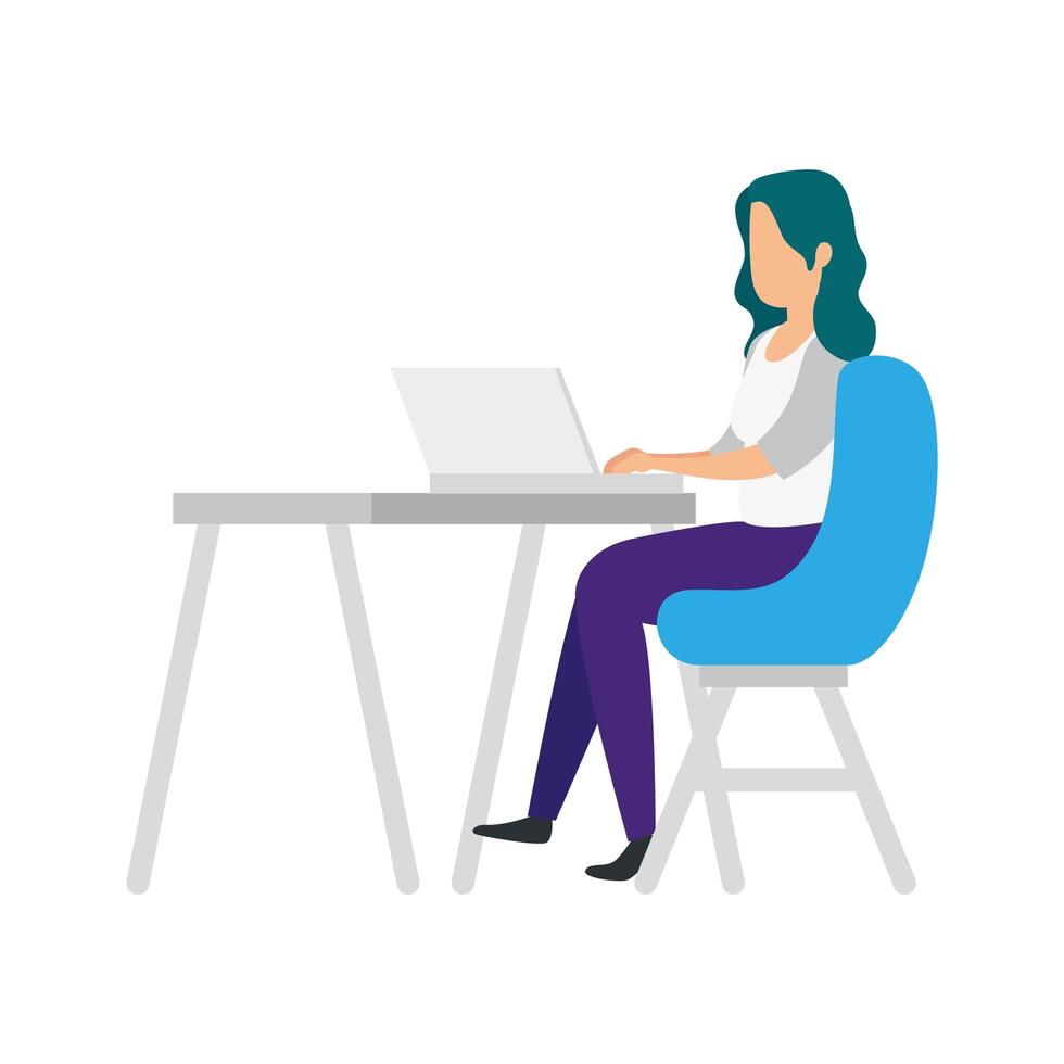 Woman sitting in a chair with a laptop on the desk vector