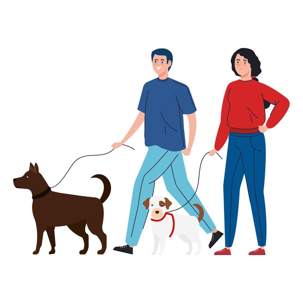 Couple walking their dogs together vector