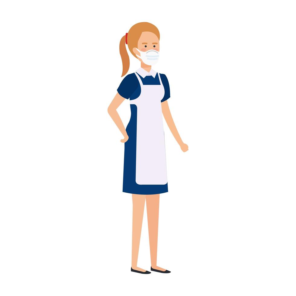 cleaning worker woman wearing a face mask vector