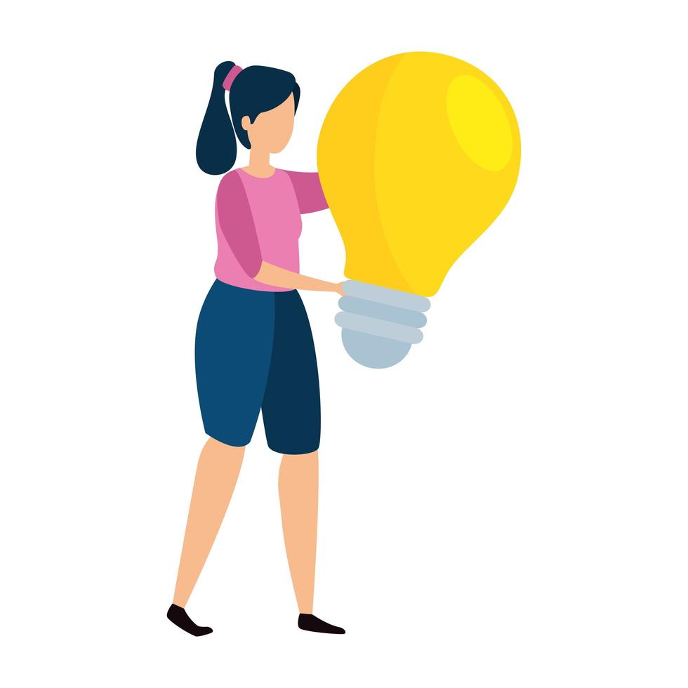 Woman with light bulb isolated icon vector