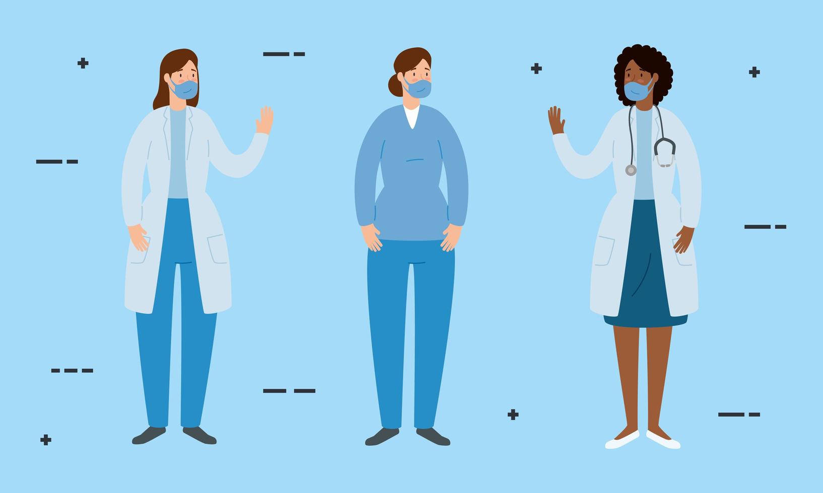 group of doctors with paramedic wearing face masks vector