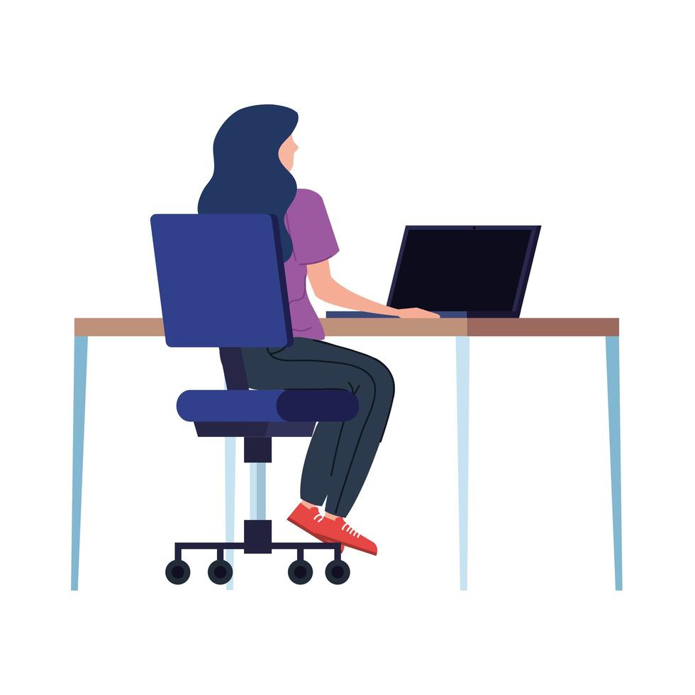 Woman working on the laptop in the workplace vector