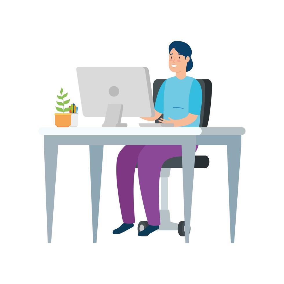 Woman working on her desk vector