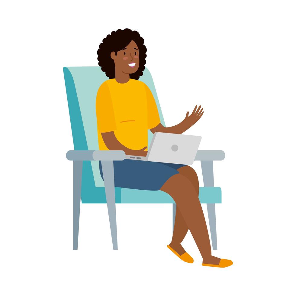 Woman working with her laptop on a chair vector