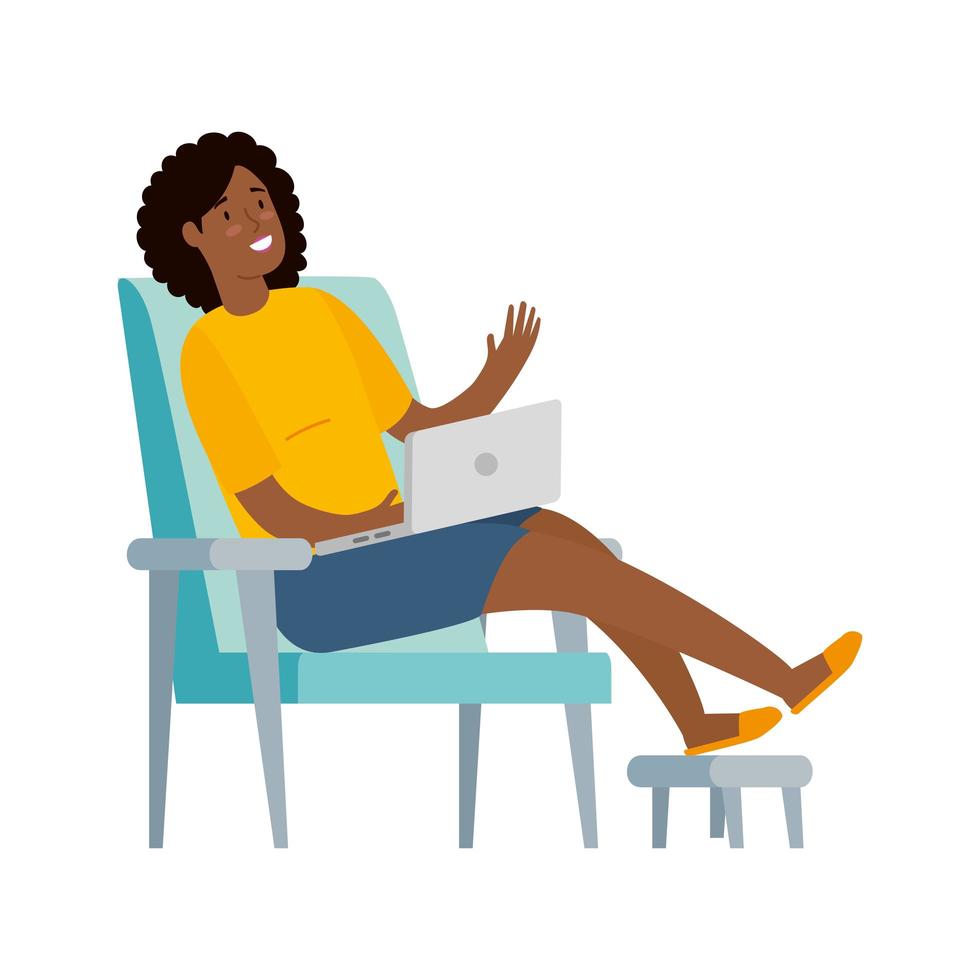 Woman working with her laptop on a chair vector