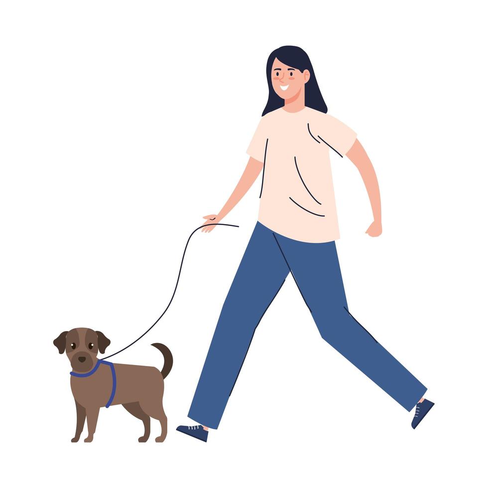 mujer paseando al perro vector