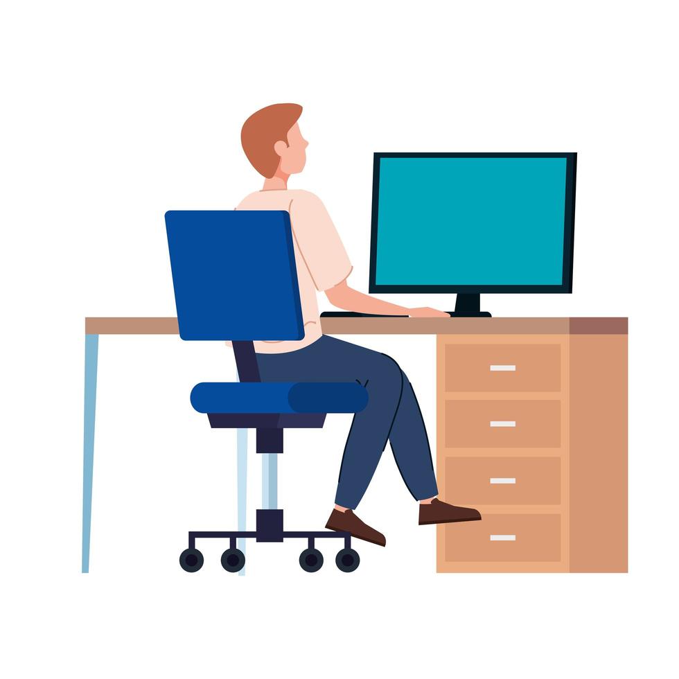 Man working on his workplace vector
