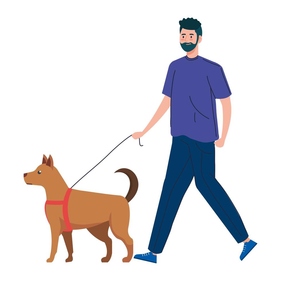 hombre paseando al perro vector