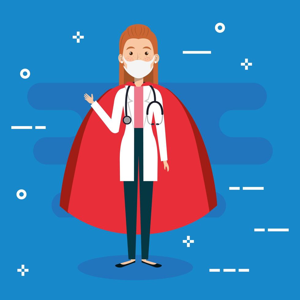Female doctor wearing a face mask as a super heroine vector