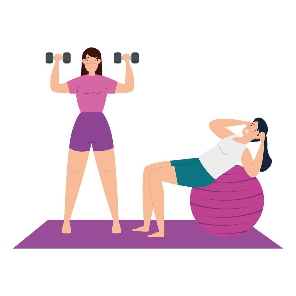 Women exercising and doing yoga together vector