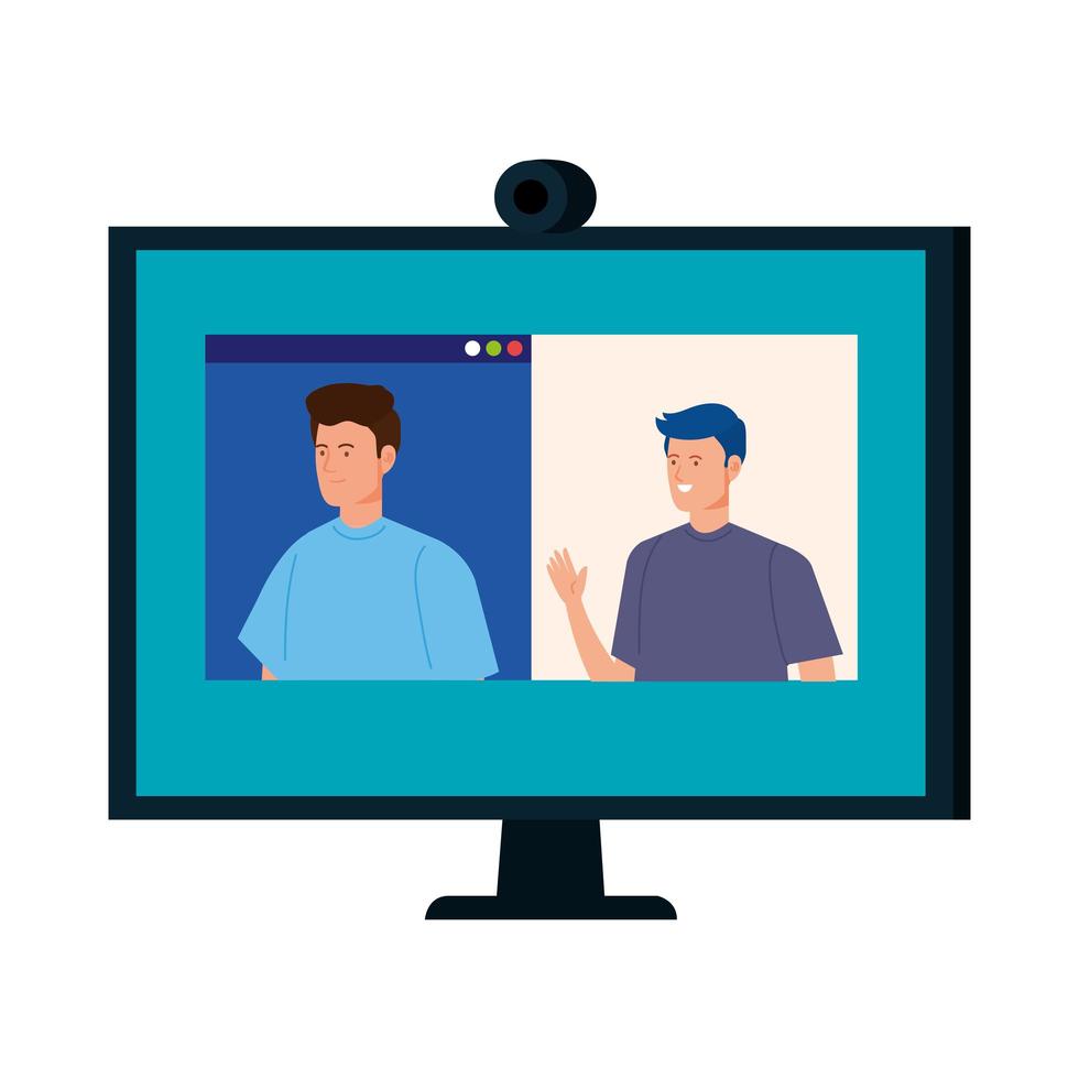 Men in a video conference on the computer vector