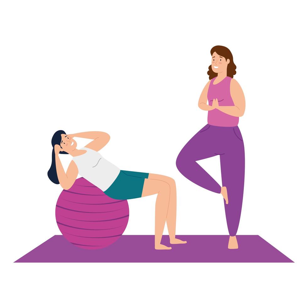 Women doing yoga and pilates together vector