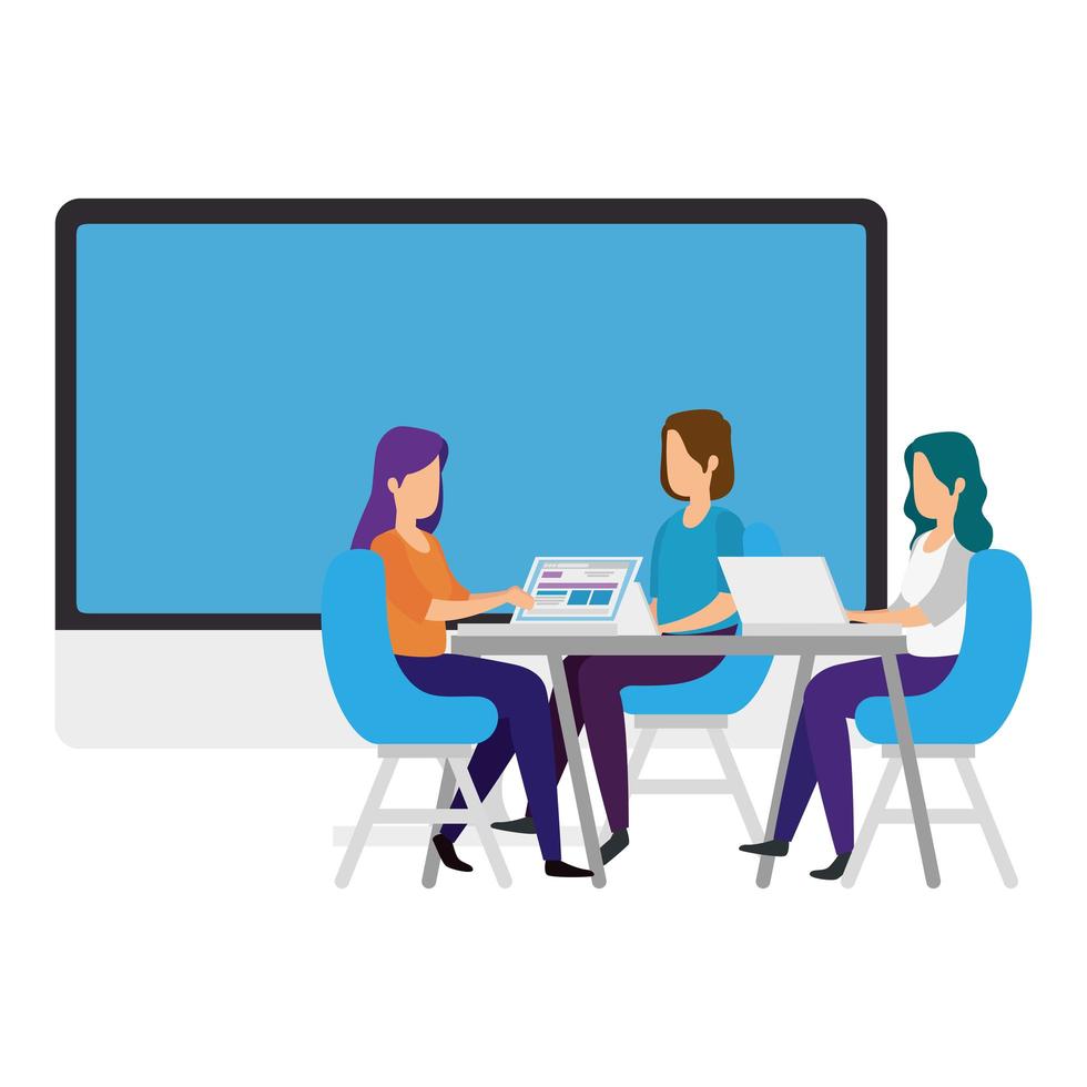 Women with laptops on the desk desk vector