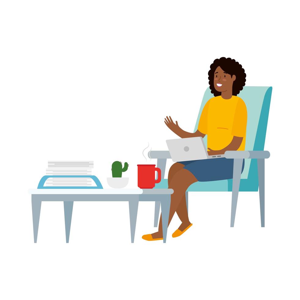 Woman sitting in a chair with a laptop vector