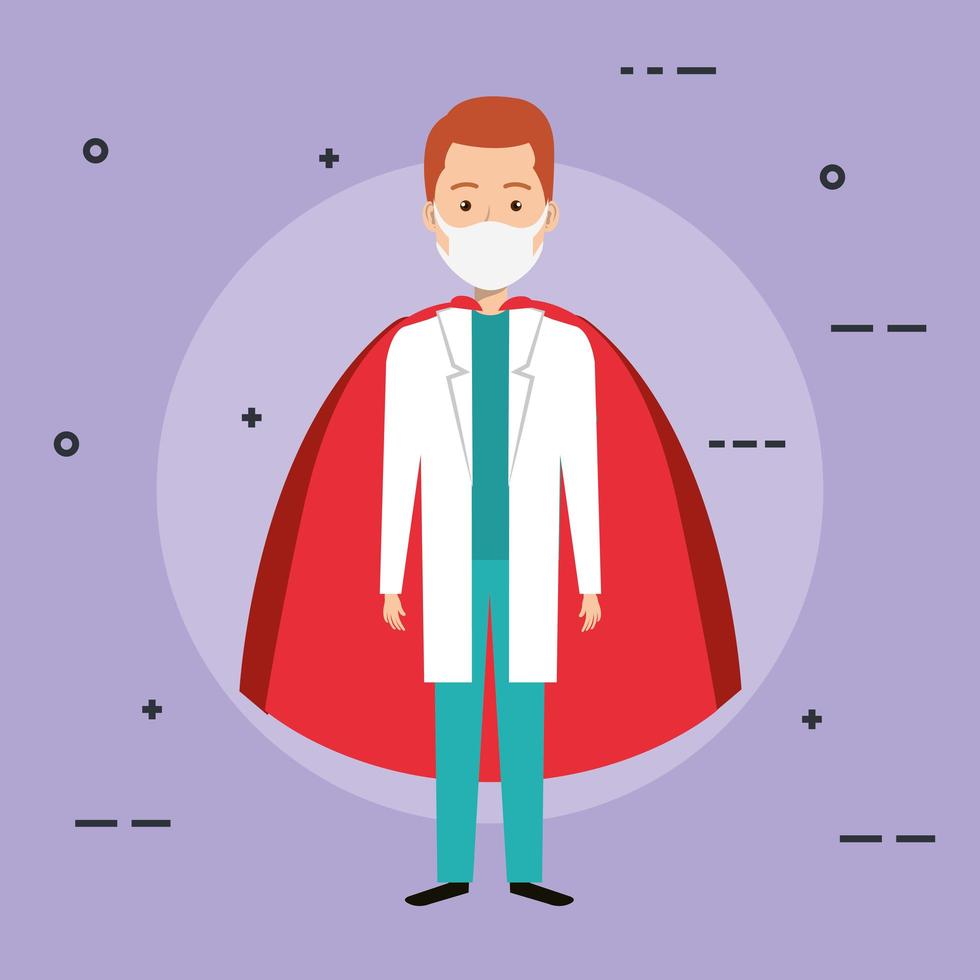 Male doctor wearing a face mask as a super hero vector
