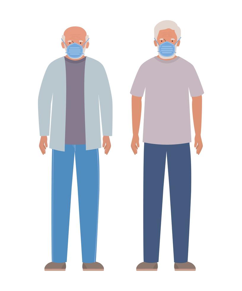 Hombres mayores con máscaras contra el diseño del covid 19 vector