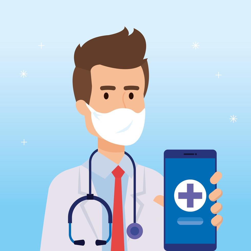 Online medicine technology with doctor and smartphone vector