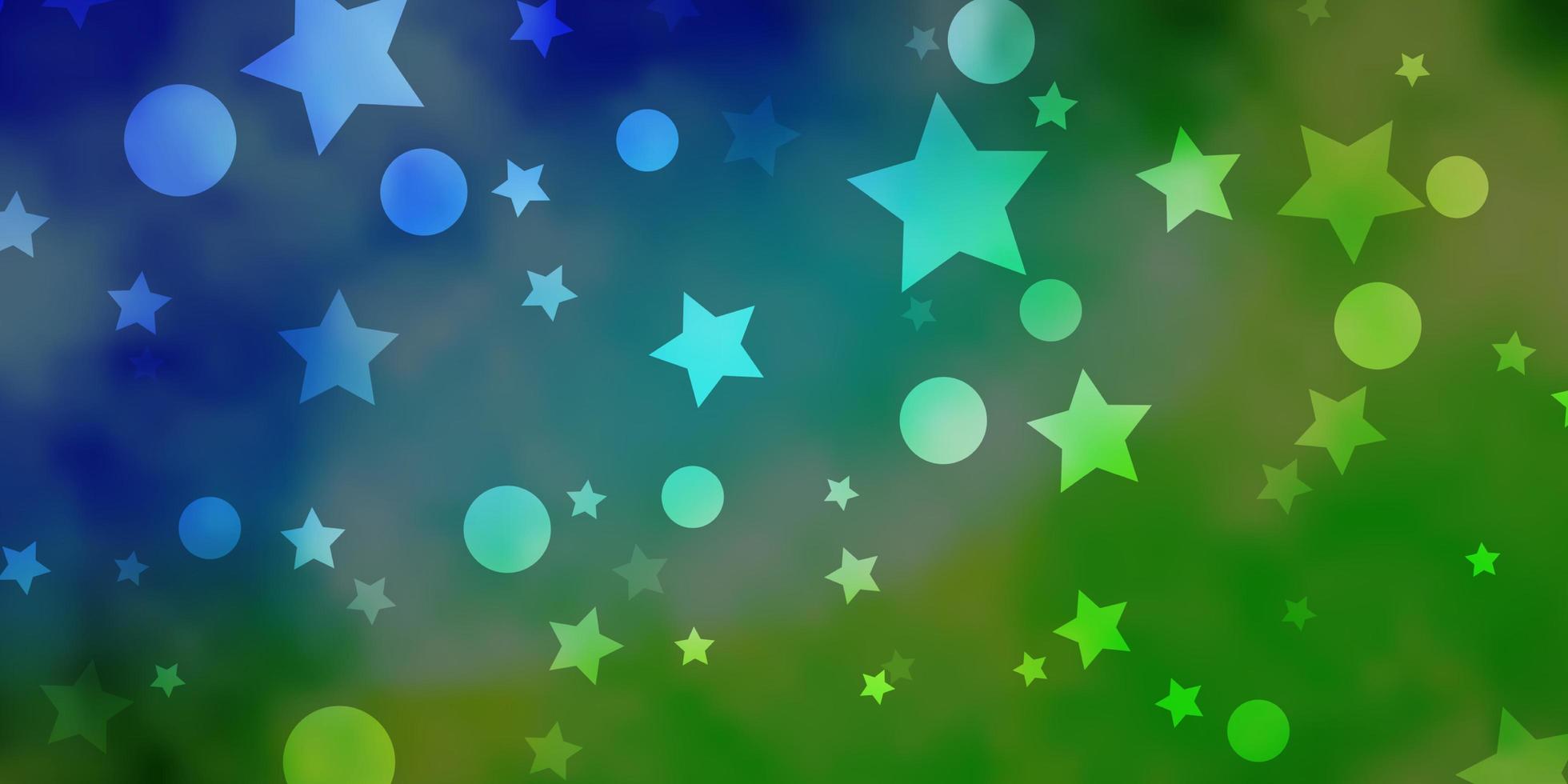 Light Blue, Green vector background with circles, stars.