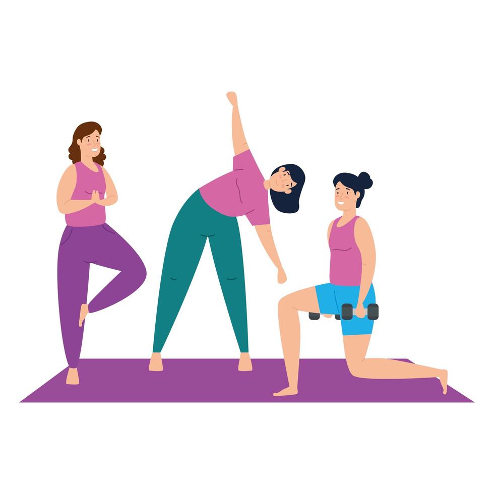 Women exercising and doing yoga together vector