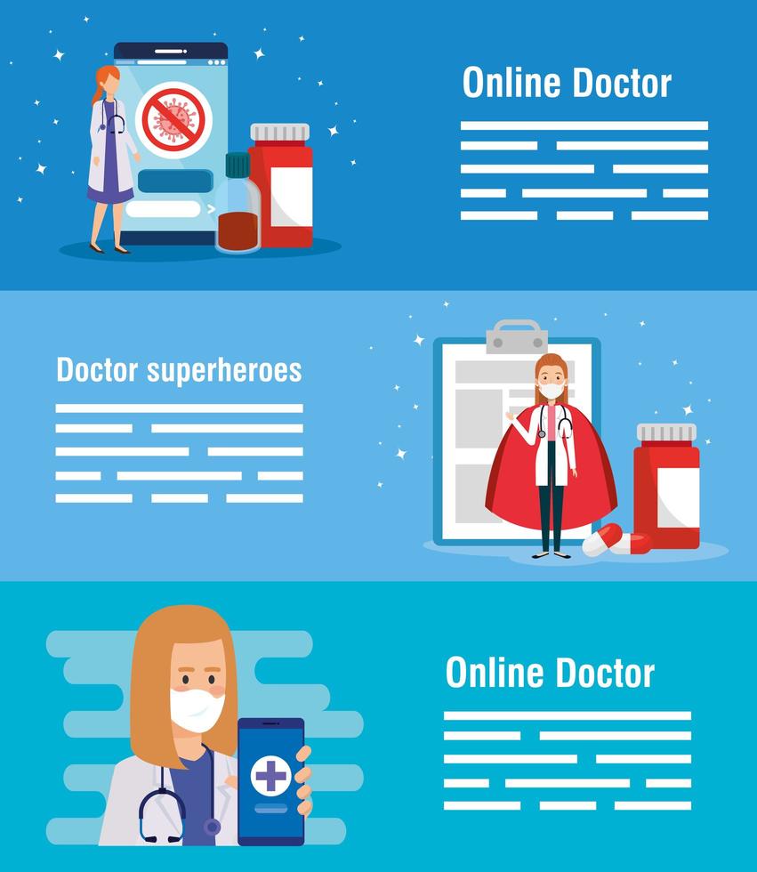 Set online medicine posters vector