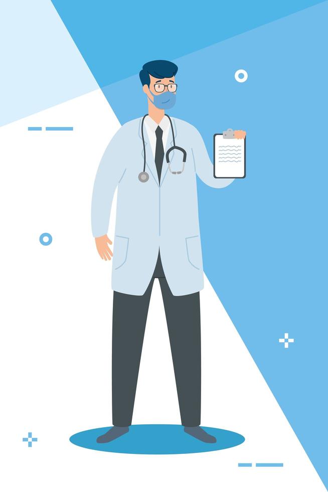doctor with face mask and clipboard vector