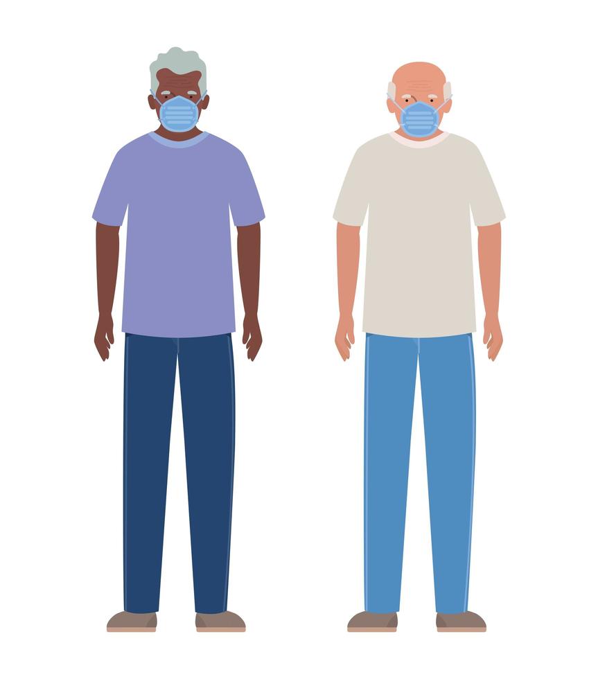 Elder men with masks against Covid 19 design vector