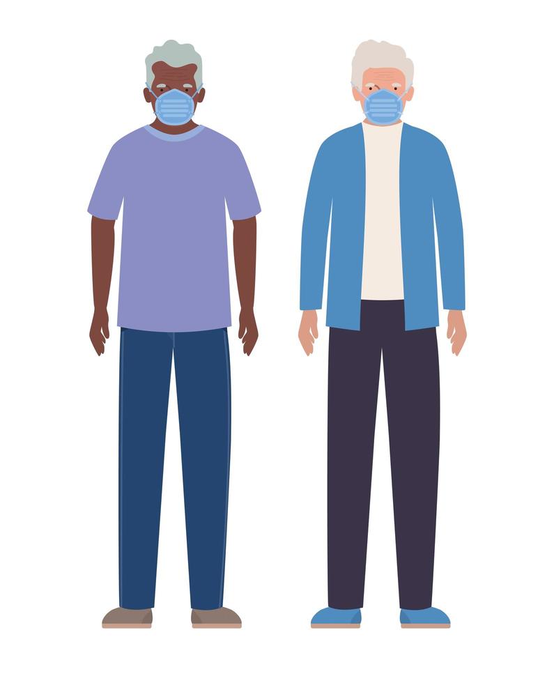 Elder men with masks against Covid 19 design vector