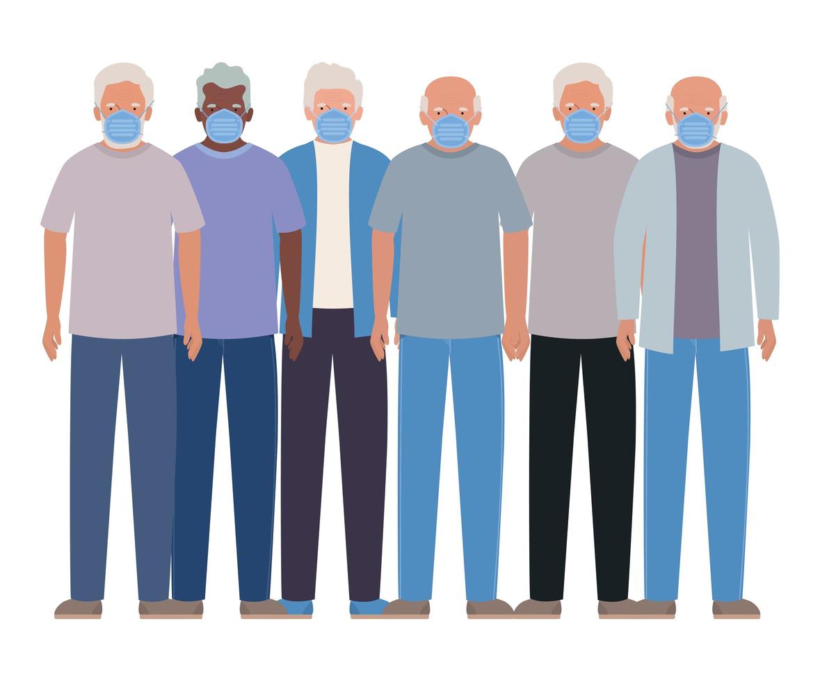 Elder men with masks against Covid 19 design vector