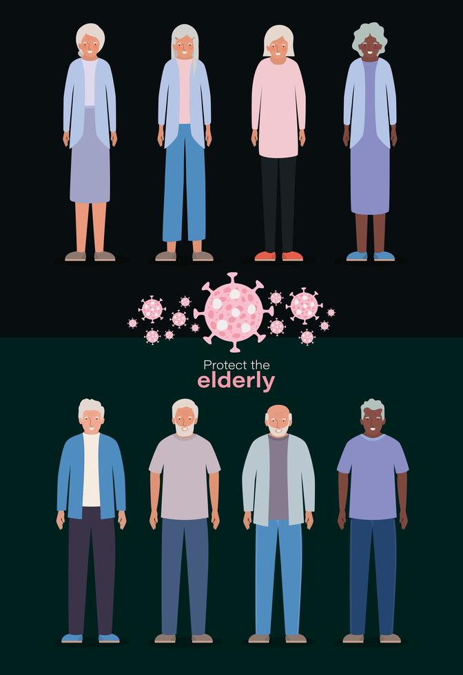 Elder women and men against Covid 19 vector design