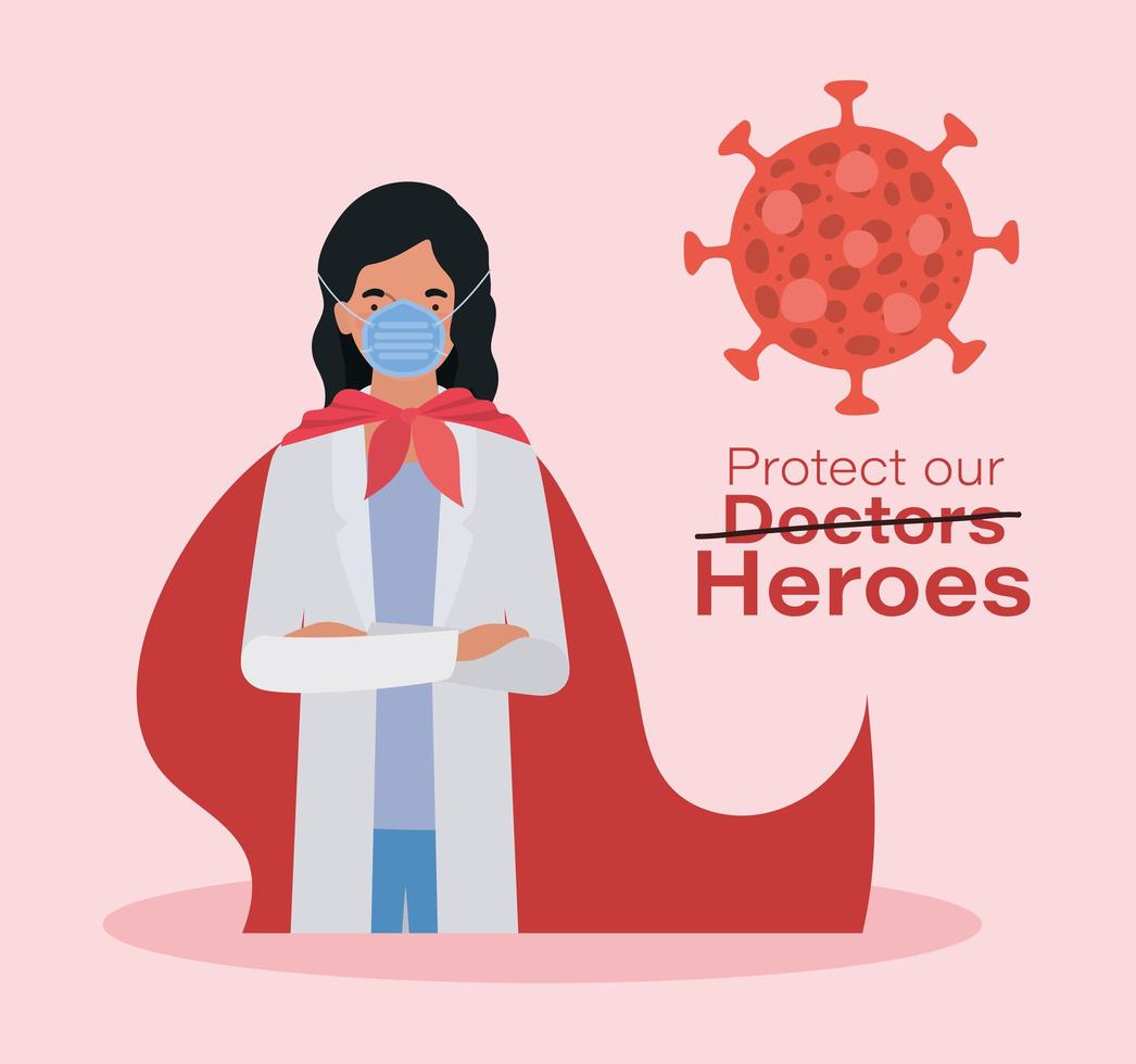 Mujer médico heroína con capa contra el diseño vectorial 2019 vector
